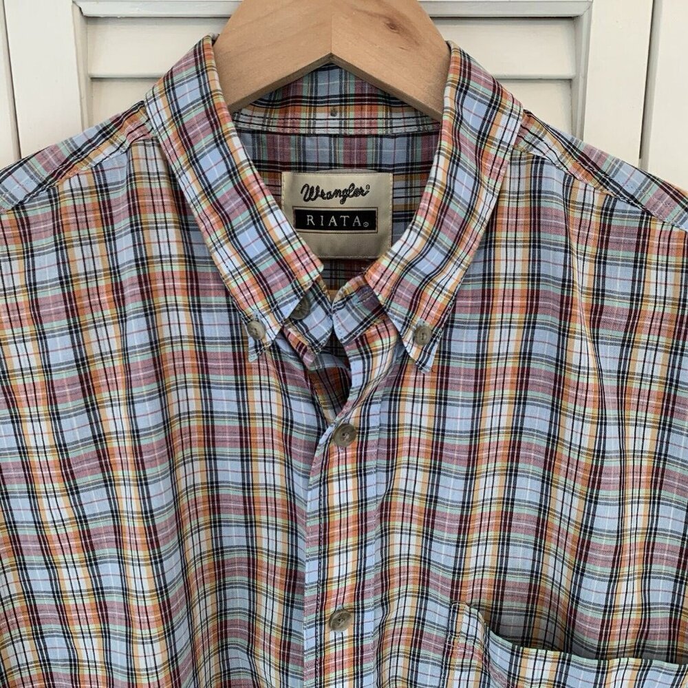 Wrangler Riata Classic Fit Shirt Rainbow Plaid Short Sleeve Button Down Mens L - Picture 2 of 11